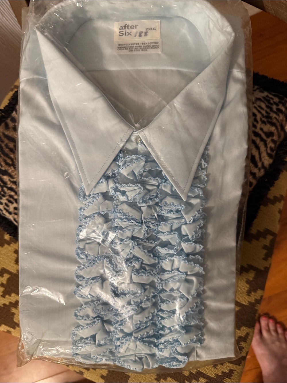 Vintage After Six Pale Blue Ruffle Front Dress Shirt NWT